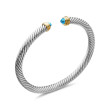 Classic Cable Bracelet in Sterling Silver with 14K Yellow Gold and Blue Topaz, 5mm