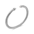 Classic Cable Bracelet in Sterling Silver with Pearls and Diamonds, 5mm