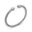 Classic Cable Bracelet in Sterling Silver with Blue Topaz and Diamonds, 5mm