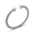 Classic Cable Bracelet in Sterling Silver with Pearls and Diamonds, 5mm