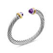 Classic Cable Bracelet in Sterling Silver with 14K Yellow Gold and Amethyst, 7mm