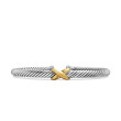 X Classic Cable Station Bracelet in Sterling Silver with 14K Yellow Gold, 5mm
