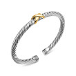 X Classic Cable Station Bracelet in Sterling Silver with 14K Yellow Gold, 5mm