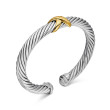 X Classic Cable Station Bracelet in Sterling Silver with 14K Yellow Gold, 7mm