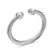 Classic Cable Bracelet in Sterling Silver with Pavé Diamond Domes, 7mm