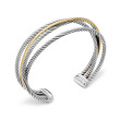 Crossover Three Row Cuff Bracelet in Sterling Silver with 18K Yellow Gold, 16mm