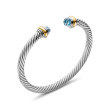 Classic Cable Bracelet in Sterling Silver with 14K Yellow Gold and Blue Topaz, 5mm