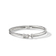 Crossover Buckle Two Row Bracelet in Sterling Silver with Pave Diamonds