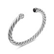 Cable Cuff Bracelet in Sterling Silver with Black Onyx, 6mm