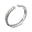 Sculpted Cable Cuff Bracelet in Sterling Silver with Pave Diamonds