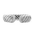 Sculpted Cable Cuff Bracelet in Sterling Silver with Pave Diamonds