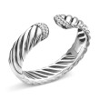 Sculpted Cable Cuff Bracelet in Sterling Silver with Pave Diamonds