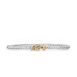 Buckle Classic Cable Bracelet in Sterling Silver with 18K Yellow Gold and Diamonds, 3mm