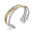 Crossover Three Row Cuff Bracelet in Sterling Silver with 14K Yellow Gold, 20mm