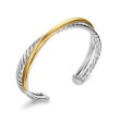 Crossover Two Row Cuff Bracelet in Sterling Silver with 14K Yellow Gold, 11mm
