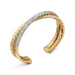 Pavé Crossover Two Row Cuff Bracelet in 18K Yellow Gold with Diamonds, 10.5mm