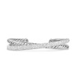 Crossover Two Row Cuff Bracelet in Sterling Silver with Diamonds, 11mm