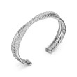 Crossover Two Row Cuff Bracelet in Sterling Silver with Diamonds, 11mm