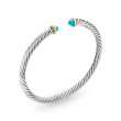 Cable Flex Bracelet in Sterling Silver with 14K Yellow Gold and Turquoise, 4mm