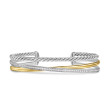 Crossover Three Row Bracelet in Sterling Silver with 18K Yellow Gold and Diamonds, 11mm