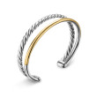 DY Mercer® Two Row Cuff Bracelet in Sterling Silver with 18K Yellow Gold, 8mm