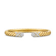 Sculpted Cable X Cuff Bracelet in 18K Yellow Gold with Diamonds, 6mm