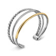 DY Mercer™ Three Row Cuff Bracelet in Sterling Silver with 18K Yellow Gold and Diamonds, 10mm