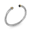Cable Cuff Bracelet in Sterling Silver with 14K Yellow Gold and Black Onyx, 6mm