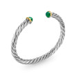 Cable Cuff Bracelet in Sterling Silver with 14K Yellow Gold and Green Onyx, 6mm