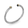 Cable Cuff Bracelet in Sterling Silver with 14K Yellow Gold and Hematine, 6mm