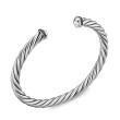 Cable Cuff Bracelet in Sterling Silver with Pavé Black Diamonds, 6mm