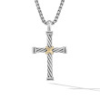 Cable Cross Pendant in Sterling Silver with 18K Yellow Gold, 35mm