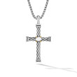 Cable Cross Pendant in Sterling Silver with 18K Yellow Gold, 35mm