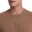 Chevron Cross Pendant in Sterling Silver with Black Diamonds, 33.5mm