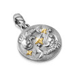 Pisces Amulet in Sterling Silver with 18K Yellow Gold and Diamonds, 19mm