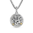 Gemini Amulet in Sterling Silver with 18K Yellow Gold and Diamonds, 19mm