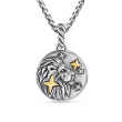 Leo Amulet in Sterling Silver with 18K Yellow Gold and Diamonds, 19mm