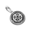 Maritime® Compass Amulet in Sterling Silver with Center Black Diamond, 29.5mm