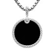 DY Elements® Disc Pendant in Sterling Silver with Black Onyx and Pave Diamond Rim