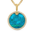 Limited DY Elements® Disc Pendant in 18K Yellow Gold with Chrysocolla and Pave Diamonds