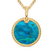 Limited DY Elements® Disc Pendant in 18K Yellow Gold with Chrysocolla and Pave Diamonds