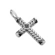 Chevron Sculpted Cross Pendant in Sterling Silver with Pave Black Diamonds