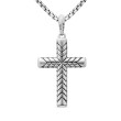 Chevron Sculpted Cross Pendant in Sterling Silver with Pave Black Diamonds