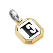 E Initial Amulet in Sterling Silver with 14K Yellow Gold, 17mm