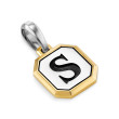 S Initial Amulet in Sterling Silver with 14K Yellow Gold, 17mm