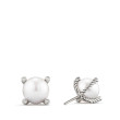 Cable Pearl Stud Earrings in Sterling Silver with Diamonds
