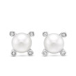Cable Pearl Stud Earrings in Sterling Silver with Diamonds