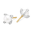 Cable Pearl Stud Earrings in Sterling Silver with Diamonds