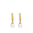 Petite Solari Hoop Drop Earrings in 18K Yellow Gold with Pearls and Pave Diamonds