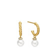 Petite Solari Hoop Drop Earrings in 18K Yellow Gold with Pearls and Pave Diamonds